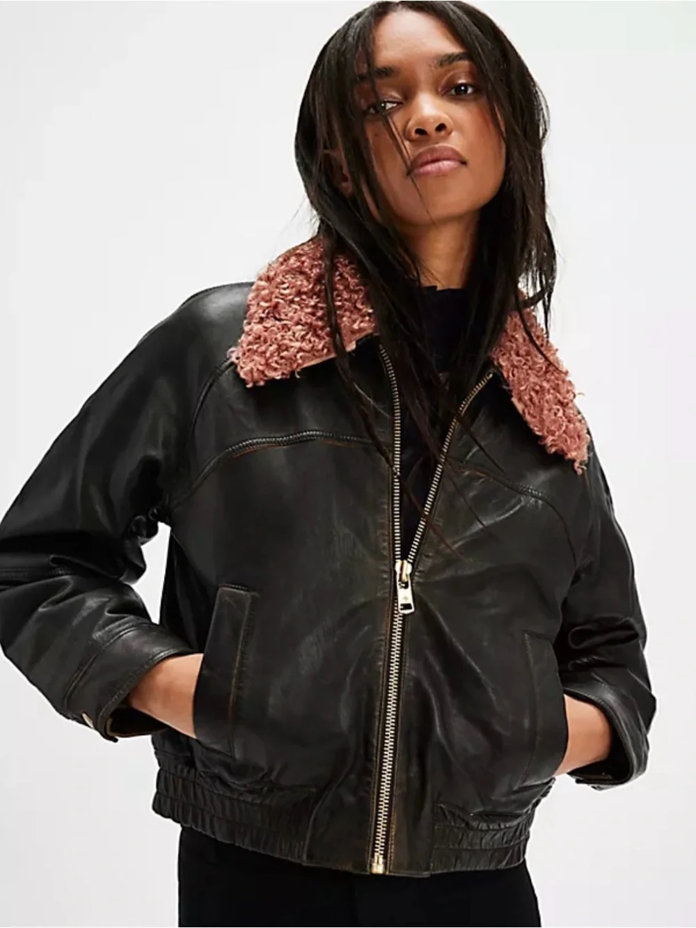 NWOT We the Free Jayce Vegan Leather Jacket with Removable Teddy Collar